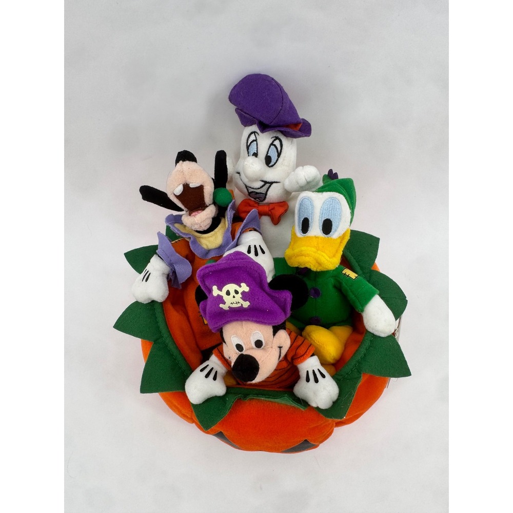 Disney Store Halloween Mickey Pumpkin Mini Bean Bag Plush Set